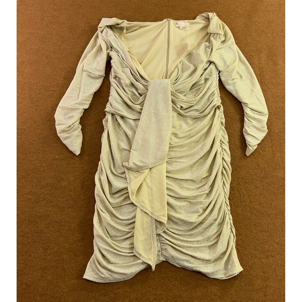 Fashion To Figure Womens 3X Gold SRV x FTF Metallic Ruched Off Shoulder Dress